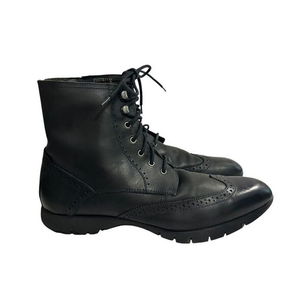 Hush Puppies Mens Black Leather Wingtip Combat Boots Vibram Sole Size 13 H103421
